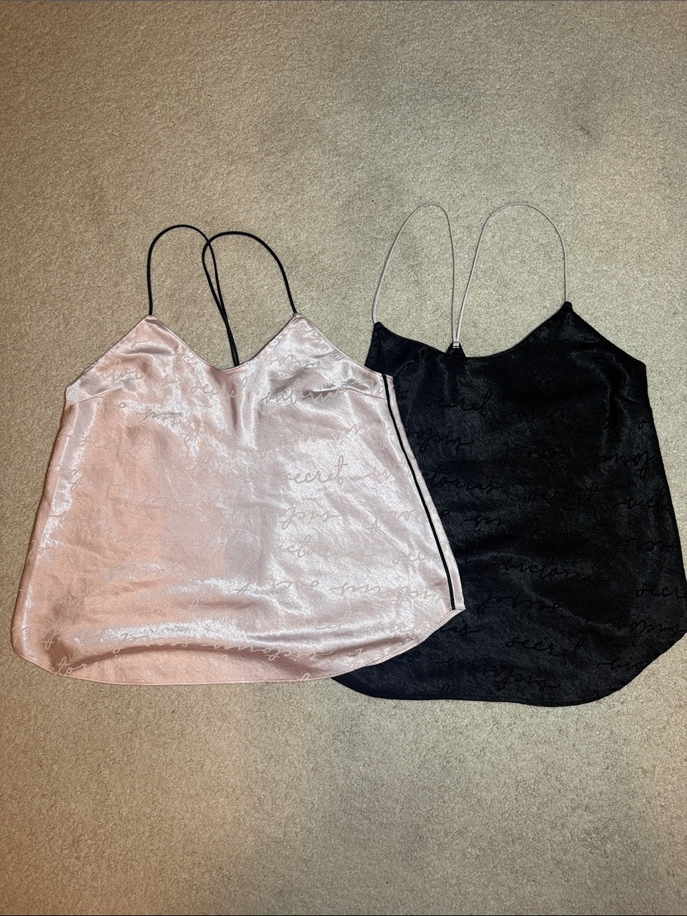 Victoria's Secret Satin Double Cami Set - Pale Pink & Black